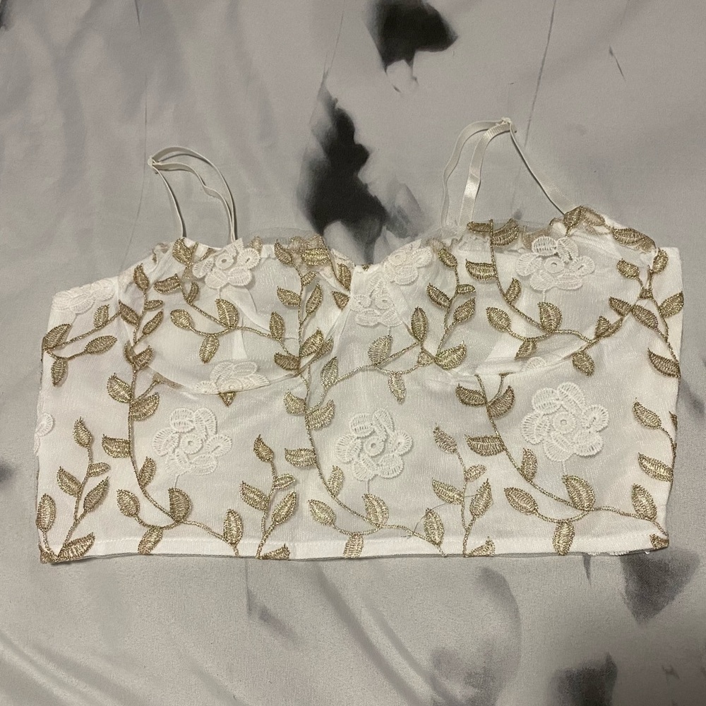 Shein, Gold leaf detailed bustier crop top, size large